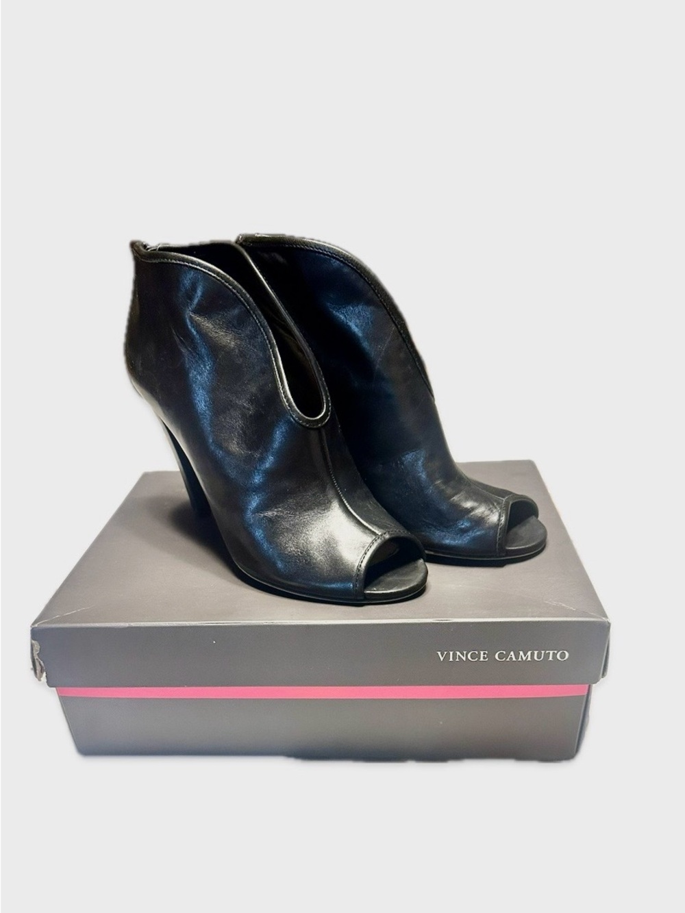 Vince Camuto Black Leather Peep-Toe Ankle Booties